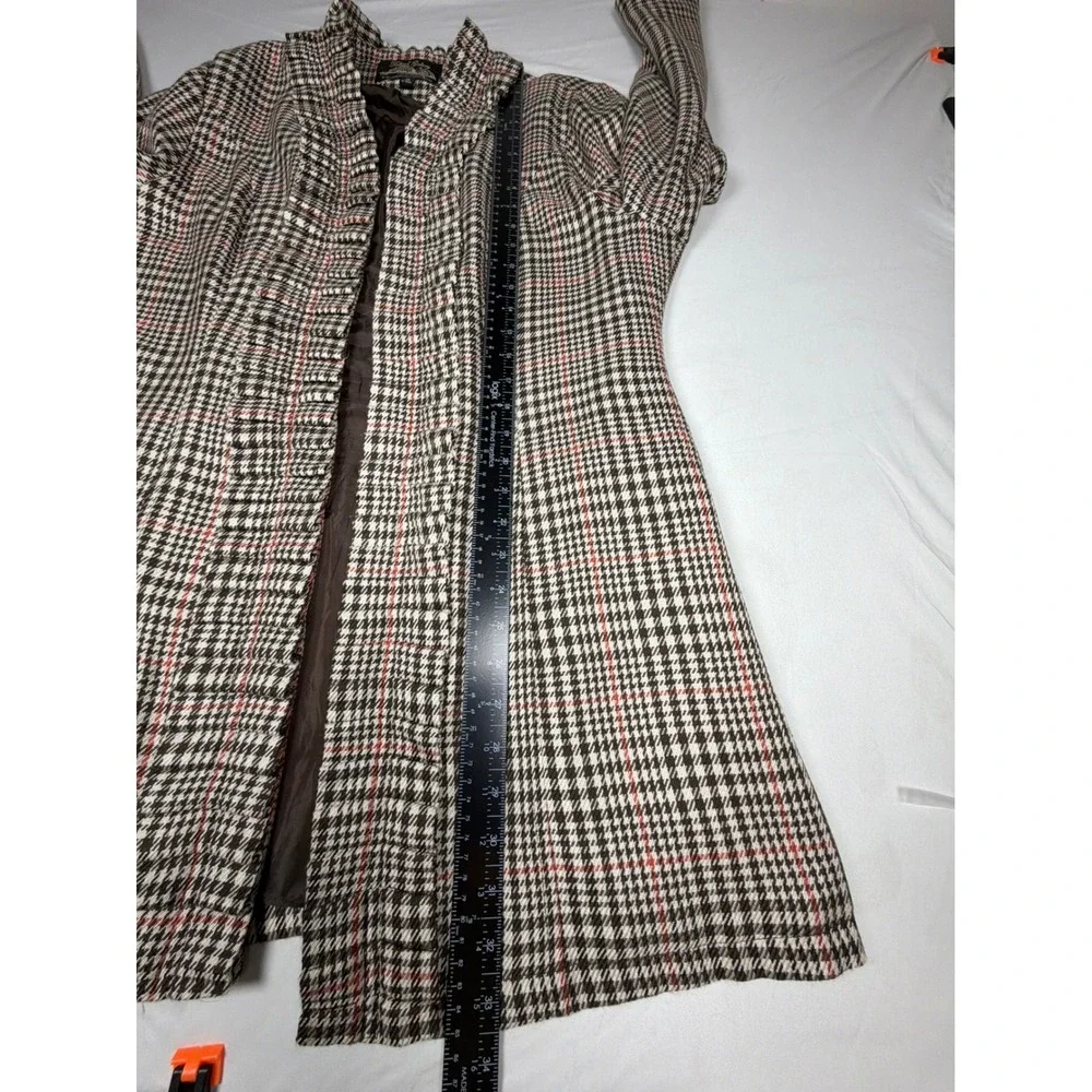 The Fashion Gallery Houndstooth Ruffle Trim Open Front Coat XL Plaid - Picture 7 of 11
